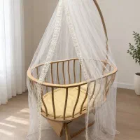 گهواره نوزاد چوبی (خاص و شیک) با تور حریر + سایبان