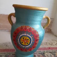 گلدان سفالین نقاشی  شده با دست