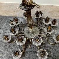 لوستر ۸ شاخه دوبل برنجی با لاله بسیار مرغوب|لوستر و چراغ آویز|کرمانشاه, |دیوار