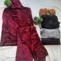 هودی شلوار مخمل آینه ای نگین دار