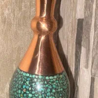 گلدان مسی فیروزه کاری