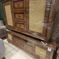 کنسول حصیری تمام چوب سرویس چوب میزتی وی