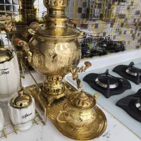 سماور زغالی قدیمی با قوری و سینی