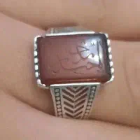 انگشتر عقیق خطی کهنه رکاب دستساز نقره عیار ۹۲۵