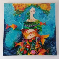 تابلوی هنری نماکاشی طرح پری دریایی و ماهی