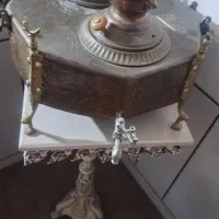 سماور زغالی مسی با منقل سرخود پایه برنج