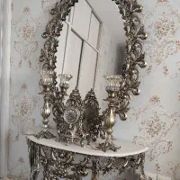 آینه و شمعدان با ساعت برنز