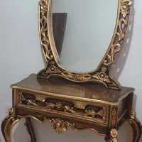 آینه کنسول چوب راش با آبکاری طلایی