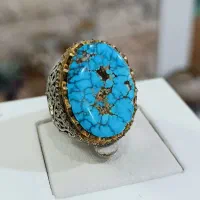 انگشتر فیروزه نیشابور قواره دار و وسنگ فیروزه