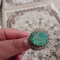 انگشتر فیروزه نقره ای با دیواره برنزی