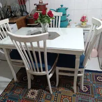 میز نهار خوری چهارنفره چوبی سفید درحد نو