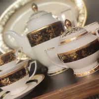 سرویس چینی طلا کوب ۱۸ نفره  بن چاینا طلا برجسته