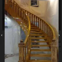 پله گرد چوبی نرده چوبی