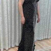 پیراهن مجلسی مخمل راه راه کشی ترکیه