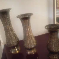 گلدان ۳تایی برنز هندی قلم کاری