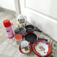 سرویس قابلمه ماهیتابه سماور قوری و فنجون و فلاکس