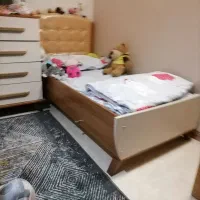 تخت نوجوان چوبی با روکش ملامینه با تشک طبی|تخت و صندلی بچه|یزد, |دیوار