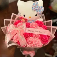 عروسک ولنتاین، گل عروسکی، دسته گل تولد،گل رز