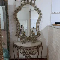 ساعت ایستاده برنز بوفه برنز آینه شمعدان و میز تیوی