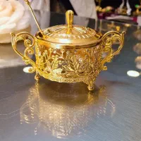 قندان قاشق دار اماراتی وارداتی گُلد دسته دار دُبی|ظروف سرو و پذیرایی|مشهد, امام رضا (ع)|دیوار