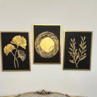 ست ۳ تکه تابلو دکوراتیو برجسته ورق طلا قابدار