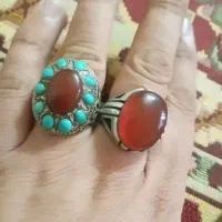 دو عدد انگشترنقره عقیق و فیروزه