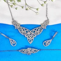 ست نقره میکرو رادیوم مشابه طلا مدل ترنج