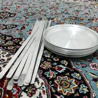 سه دسته  سیخ کبابی استیل و ۸عدد سینی روحی