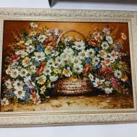 تابلو فرش دستباف  سبد گل(گل ابریشم)