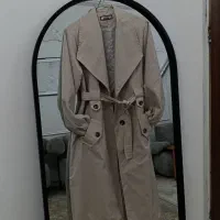 ترنچ کت بارونی کرمی آستر دار ضخیم