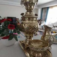 سماور قلمزنی سیاه قلم همراه سرویس کامل