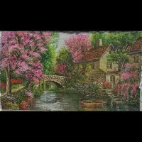 تابلو فرش دستباف طرح منظره کلبه بهاری