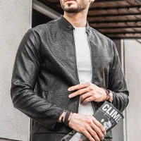 کاپشن چرم پوست ماری مردانه / آکبند فروشگاه  مشکی