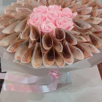 دسته گل ترکیبی گل روبانی و پول|گل مصنوعی|بروجرد, |دیوار