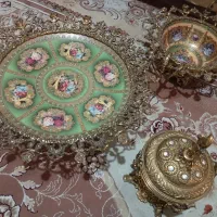 ظروف پذیرایی چینی و برنجی،گوشی تلفن، سینی