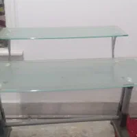 میز شیشه ای کامپیوتر پایه آلمنیوم