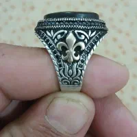انگشتر ترک سلجوقی نقره 925 با سنگ عقیق سیاه مردونه