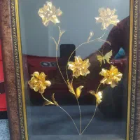 دو عدد تابلو گل آب طلا کاری شده پنج گل و پروانه|تابلو، نقاشی، عکس|اهواز, گلستان|دیوار