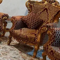 مبل استیل سلطنتی ۷ نفره چوب طلایی زرشکی