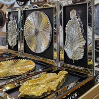 تابلو ۳تکه آینه ای دکوراتیو ۳بعدی برجسته ورق طلا