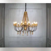 لوستر چوبی رنگ نخودی نو|لوستر و چراغ آویز|یزد, |دیوار