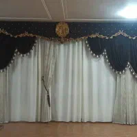پرده حریر شیشه ای ترک با کتیبه و پنل مخمل