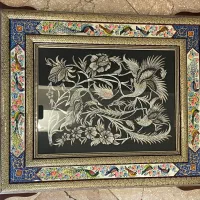 دو عدد تابلو قلم زنی مس قاب منبت و حاشیه نگارگری|تابلو، نقاشی، عکس|تهران, اقدسیه|دیوار