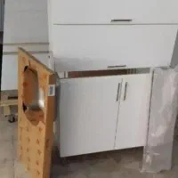 سینک کابینت آبچکان فلزی و چوبی طرح سنگ سفید