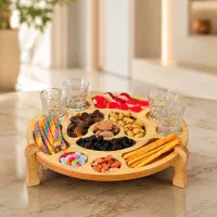 سینی مزه‌خوری گرد پایه‌دار چوب روسی