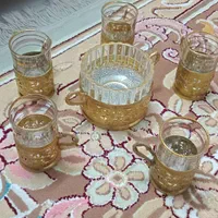 یک دست فنجان طلایی با قندان|ظروف سرو و پذیرایی|مشهد, هدایت|دیوار
