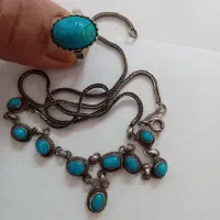 گردنبند نقره دست‌ساز کهنه فیروزه نیشابور