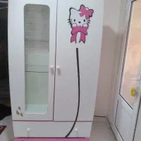 تخت نوجوان و کمد کیتی دخترانه.رنگ سفیدو صورتی