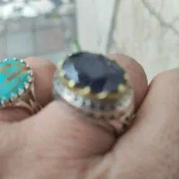 انگشتر نقره باحاشیه طلایی نگین یاقوت کبودآفریقایی