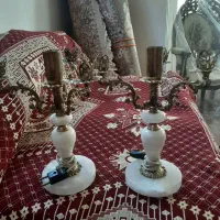 شمعدان یک جفت ترکیب برنز وسنگ مرمر